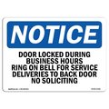 Signmission Safety Sign, OSHA Notice, 10" Height, Door Locked During Business Hours Ring Bell Sign, Landscape OS-NS-D-1014-L-11491